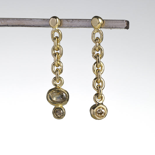 Le voyage  バイカラーサファイアとダイアモンドのチェーンピアス(両耳)